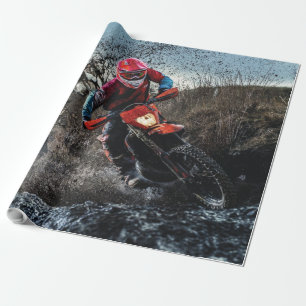Dirt bike rider throw pillow wrapping paper