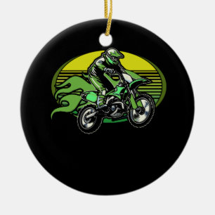 Dirt Bike Rider Tire Tracks Neon Green Youth Ceramic Ornament