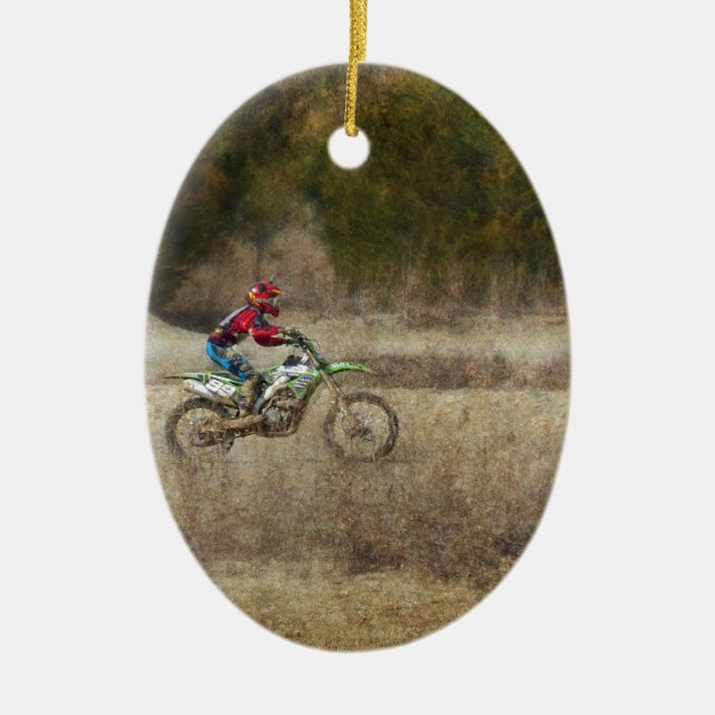 Dirt Bike Riding Ceramic Ornament (Front)