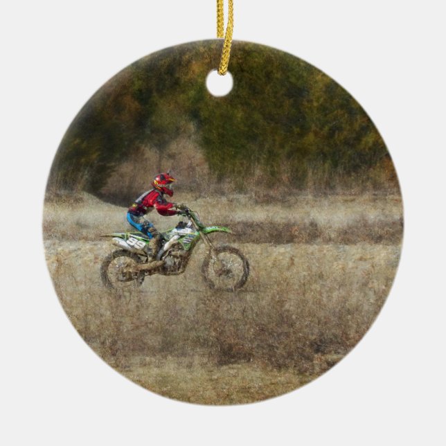 Dirt Bike Riding Ceramic Ornament (Front)