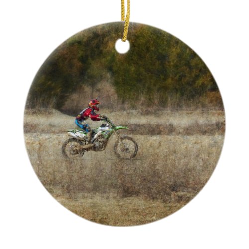 Dirt Bike Riding Ceramic Ornament