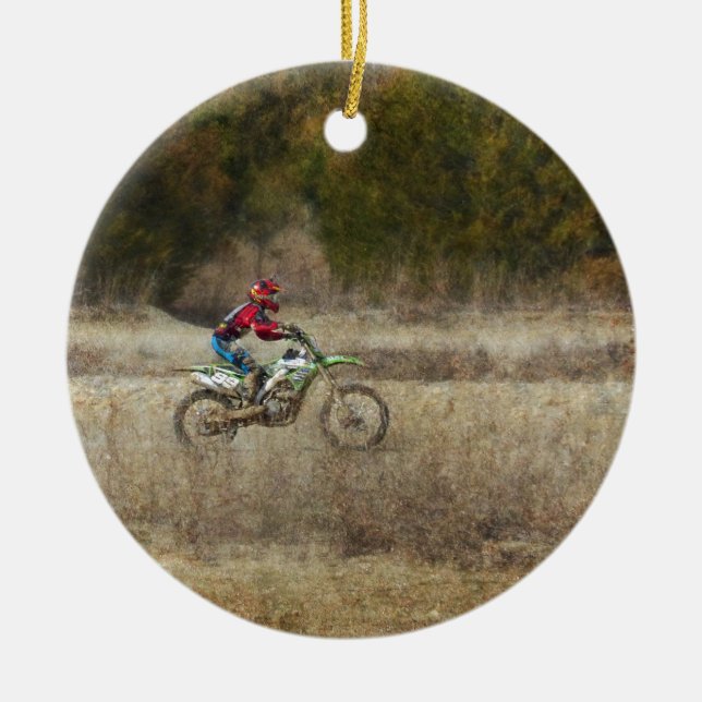 Dirt Bike Riding Ceramic Ornament (Front)