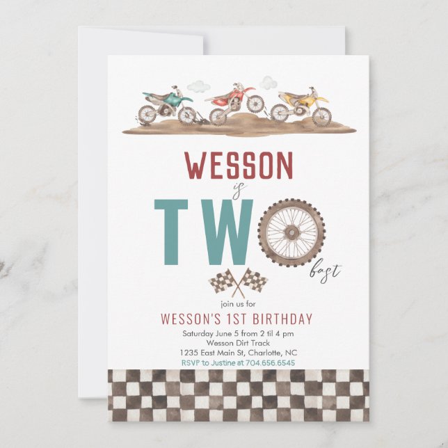 Dirt Bike Second Invitation, Motorcycle Invitation (Front)