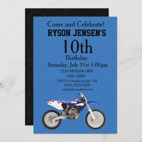 Dirt Bike Themed Sports Kids Birthday Invitations