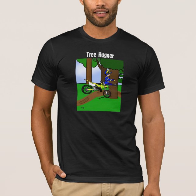Dirt Bike Tree Hugger Dark Tee Shirt (Front)