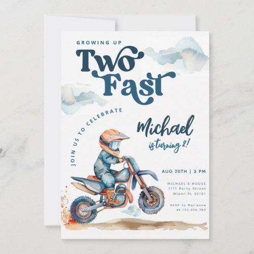 Dirt Bike Two Fast Birthday Invitation