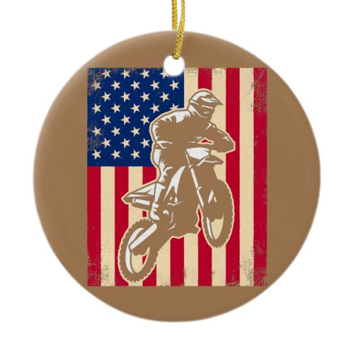 Dirt Bike USA Flag American Flag Motocross  Ceramic Ornament