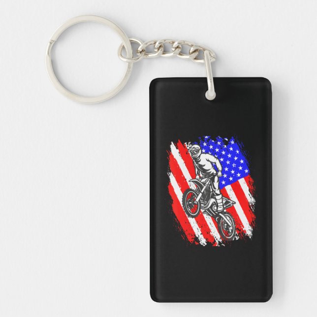Dirt Bike USA Flag Motocross American Flag Keychain (Front)