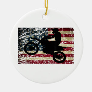 Dirt Bike USA Flag T-Shirt Motocross American Flag Ceramic Ornament