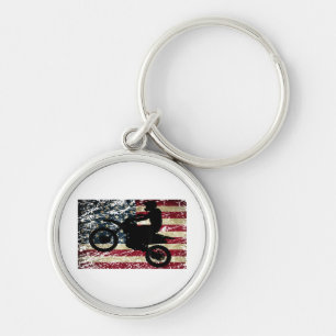 Dirt Bike USA Flag T-Shirt Motocross American Flag Keychain