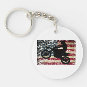 Dirt Bike USA Flag T-Shirt Motocross American Flag Keychain