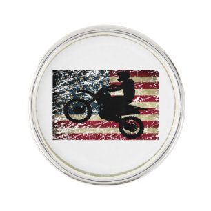Dirt Bike USA Flag T-Shirt Motocross American Flag Lapel Pin