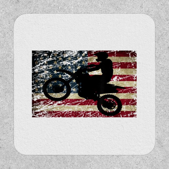 Dirt Bike USA Flag T-Shirt Motocross American Flag Patch (Front)