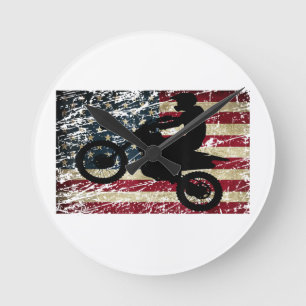 Dirt Bike USA Flag T-Shirt Motocross American Flag Round Clock