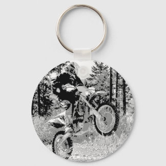 Dirt bike wheeling in the woods keychain