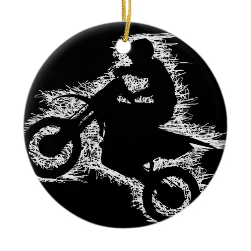 DIRT BIKE ( white scribble ) Ceramic Ornament