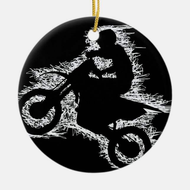 DIRT BIKE ( white scribble ) Ceramic Ornament (Front)