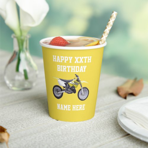 Dirt Bike Yellow Birthday Sport Racing Cool Kids Paper Cups