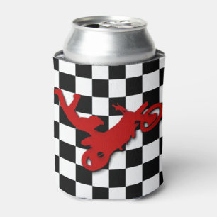 Dirt Biker on checkerboard pattern Can Cooler