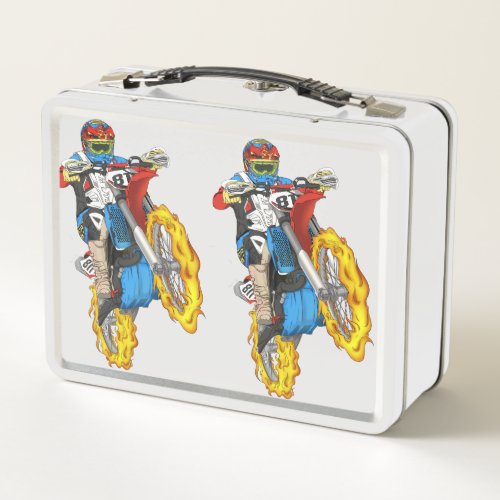 Dirt Biker with tires on fire Metal Lunch Box
