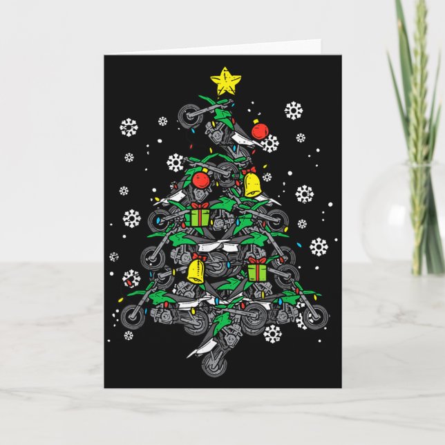 Dirt Bikes Christmas Tree Xmas Motocross Men Boy  Card (Front)