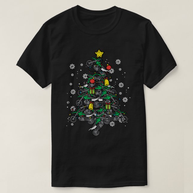 Dirt Bikes Christmas Tree Xmas Pajamas PJs Motocro T-Shirt (Design Front)