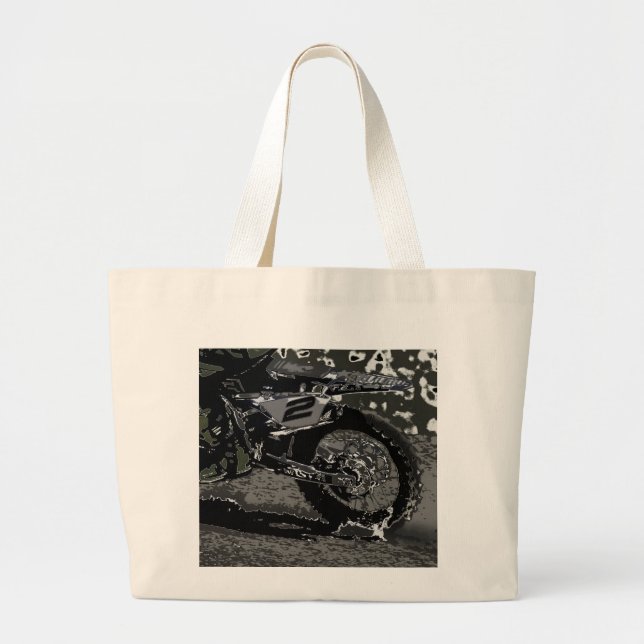 Dirt Biking (Black & White) Large Tote Bag (Front)