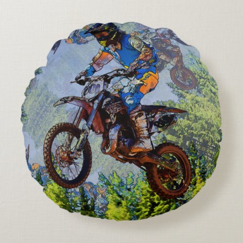 Dirt_Biking Fools_ Motocross Racers   Round Pillow