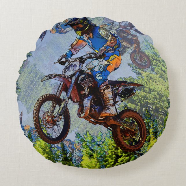 Dirt-Biking Fools- Motocross Racers   Round Pillow (Front)