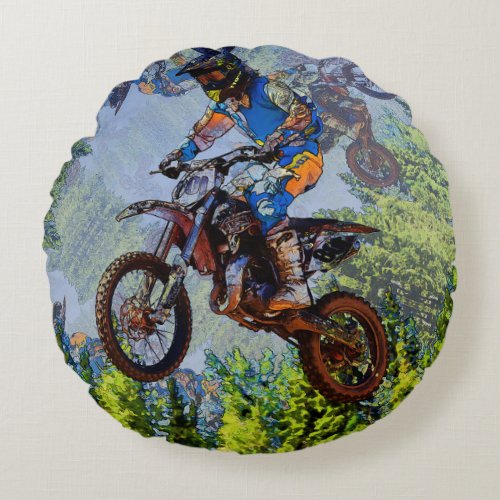 Dirt_Biking Fools _ Motocross Racers    Round Pillow