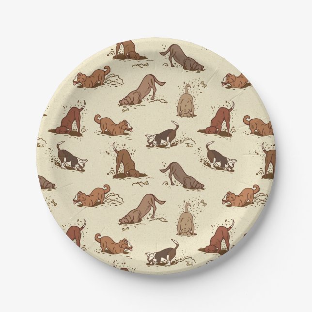 Dirt Digging Dogs - beach vacation pattern.   Paper Plates (Front)
