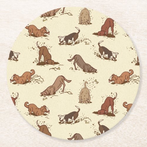 Dirt Digging Dogs _ beach vacation pattern   Round Paper Coaster