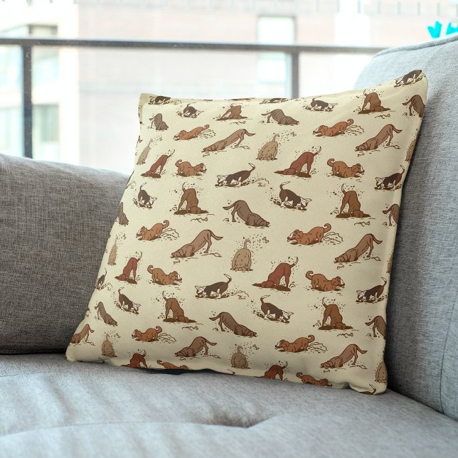 Dirt Digging Dogs - beach vacation pattern.   Throw Pillow (Creator Uploaded)