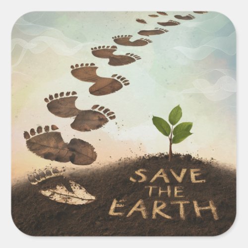 Dirt Footprints Save The Earth Square Sticker