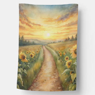 DIRT PATH AT SUNSET WITH SUNFLOWERS HOUSE FLAG