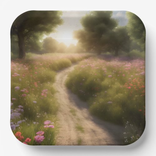 Dirt Path In Wildflower Meadow Paper Plates