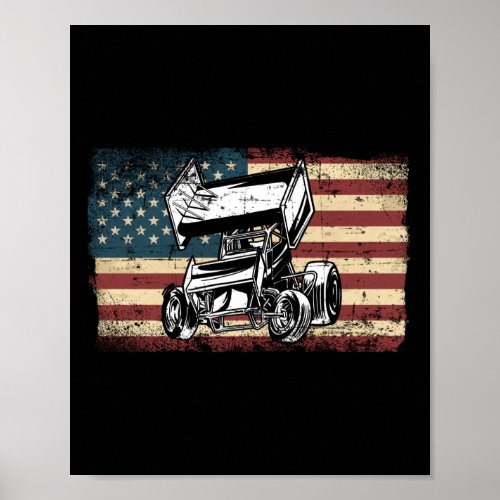 Dirt Track Racing Usa Flag Sprint Car Vintage Poster