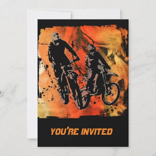 Dirtbiker Duo Red and Orange Grunge Invitation