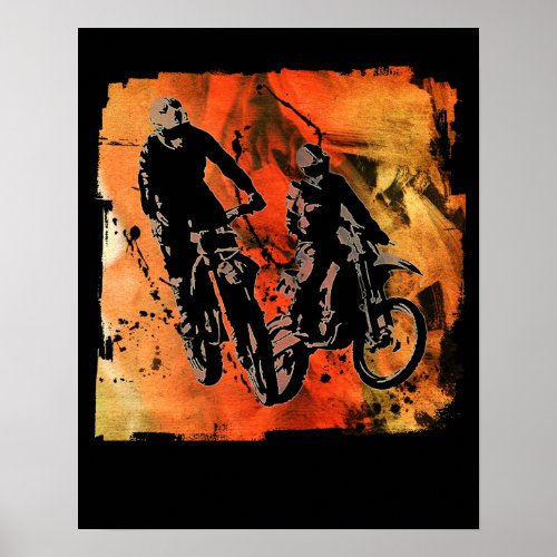 Dirtbiker Duo Red and Orange Grunge Poster