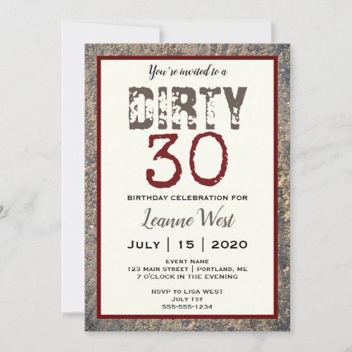 Dirty 30 30th Birthday Invitation