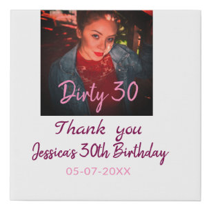 Dirty 30 Birthday add name pink add photo date Faux Canvas Print