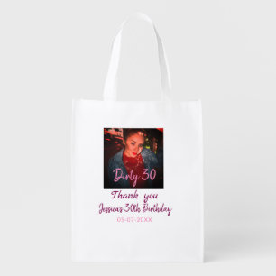 Dirty 30 Birthday add name pink add photo date Grocery Bag