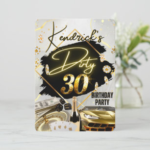 Dirty 30 Black Gold Casino Luxury Birthday Party Invitation