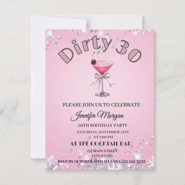 Dirty 30 Coquette Martin Birthday Themed  Invitation (Front)