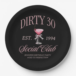 Dirty 30 Coquette Martini & Bow Birthday Paper Plates