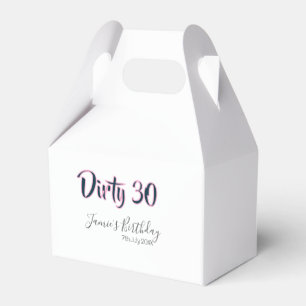 Dirty 30 happy birthday name date pink gray callig favor boxes
