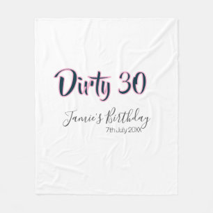 Dirty 30 happy birthday name date pink gray callig fleece blanket