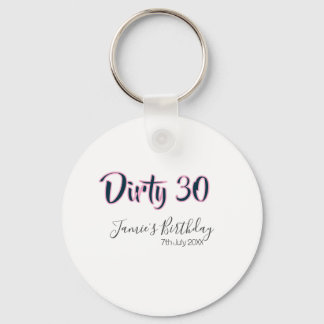 Dirty 30 happy birthday name date pink gray callig keychain