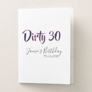 Dirty 30 happy birthday name date pink gray callig pocket folder