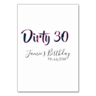 Dirty 30 happy birthday name date pink gray callig table number